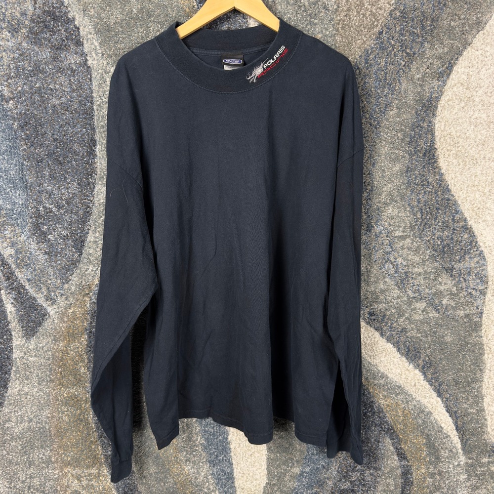 Vintage Polaris Racing Long Sleeve T-Shirt Mens 2XL Black Embroidered Mock Neck